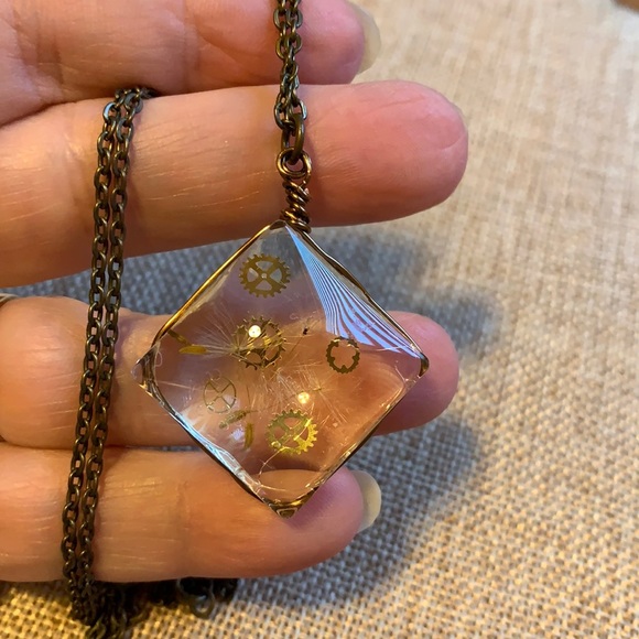 Boho Unique Dandelion gear Necklace Handmade - Picture 3 of 11